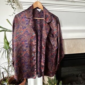 Vintage Silky Paisley Pajama Shirt Button Down Shirt